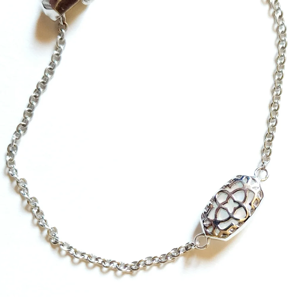 SOLD Kendra Scott Elaina Silver Adjustable Chain Bracelet Opal - Picture 7 of 8